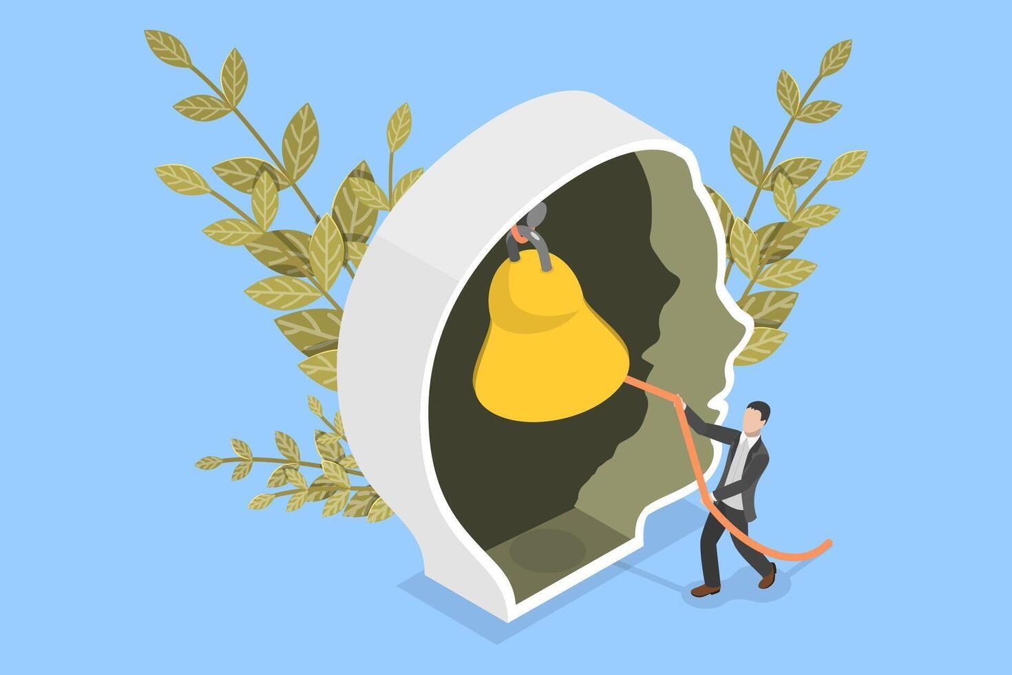 3D Isometric Flat Conceptual Illustration of Awake Inner Mind, Self Conscious vector