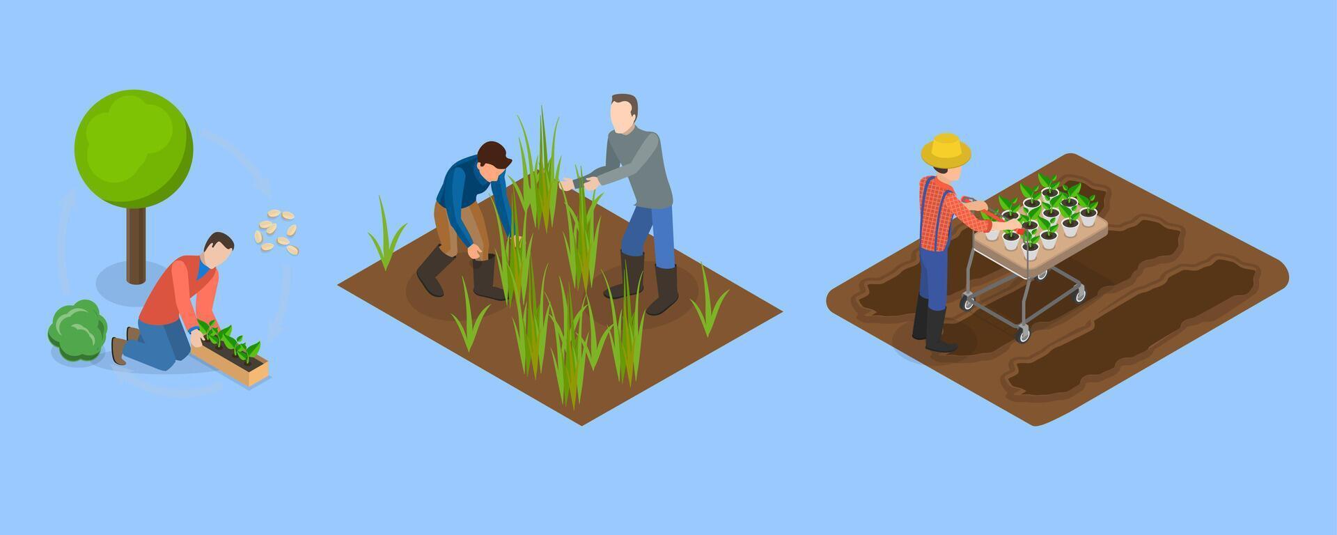 3D Isometric Flat Conceptual Illustration of Sustainable Farming, Natural Agriculture vector