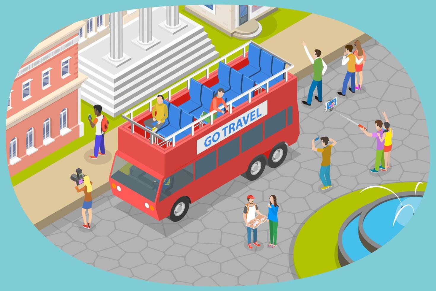 3D Isometric Flat Conceptual Illustration of Tourist Bus, Red Double Decker vector
