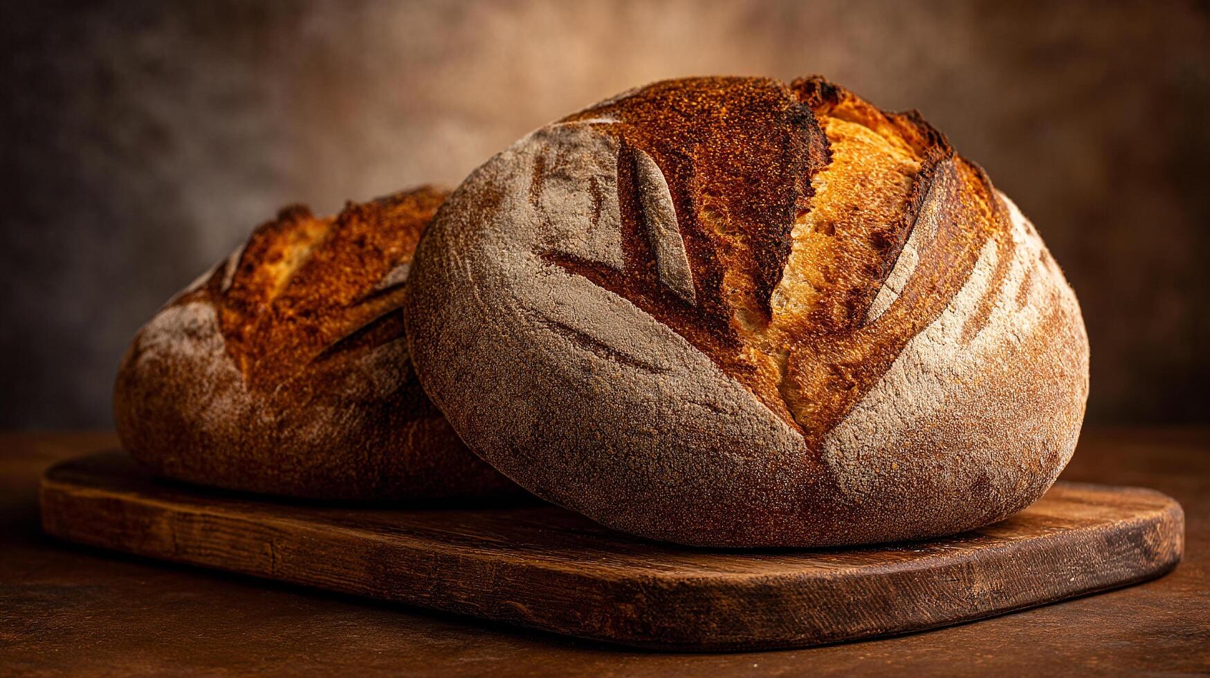 Artisan bread loaf with natural wood background and clarity wallpaper photo