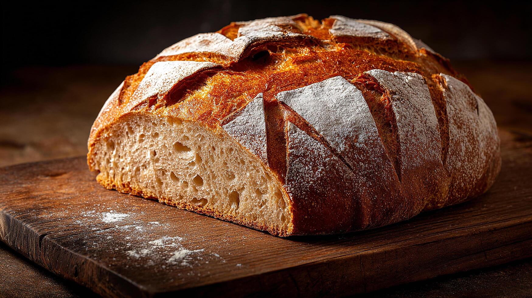 Artisan bread loaf with inviting textures and colors wallpaper photo