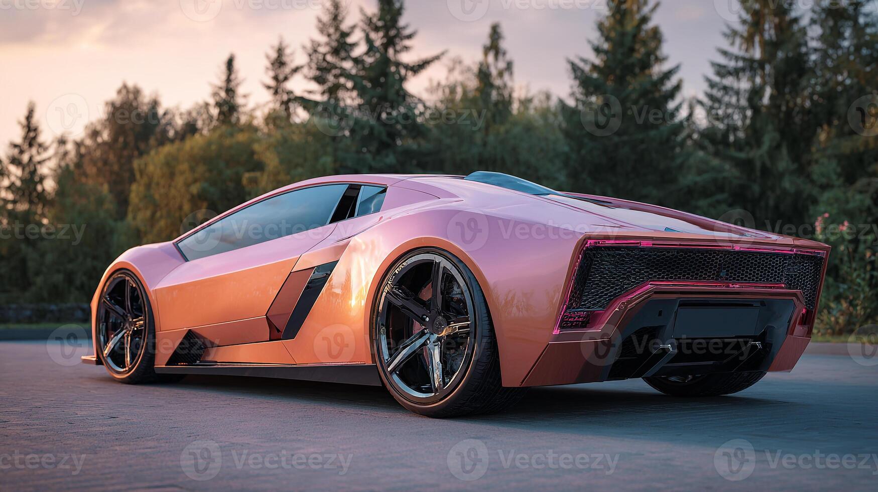 Glossy modern car photo under sun rays