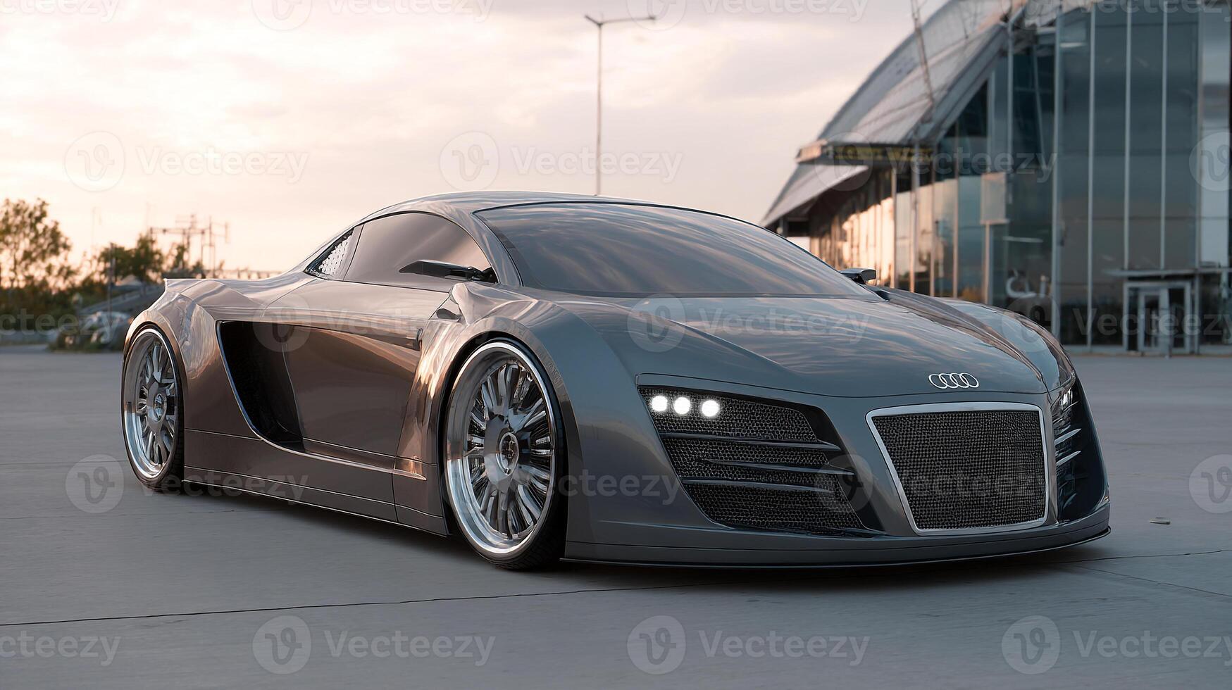 Detailed car textures in futuristic outdoor photo