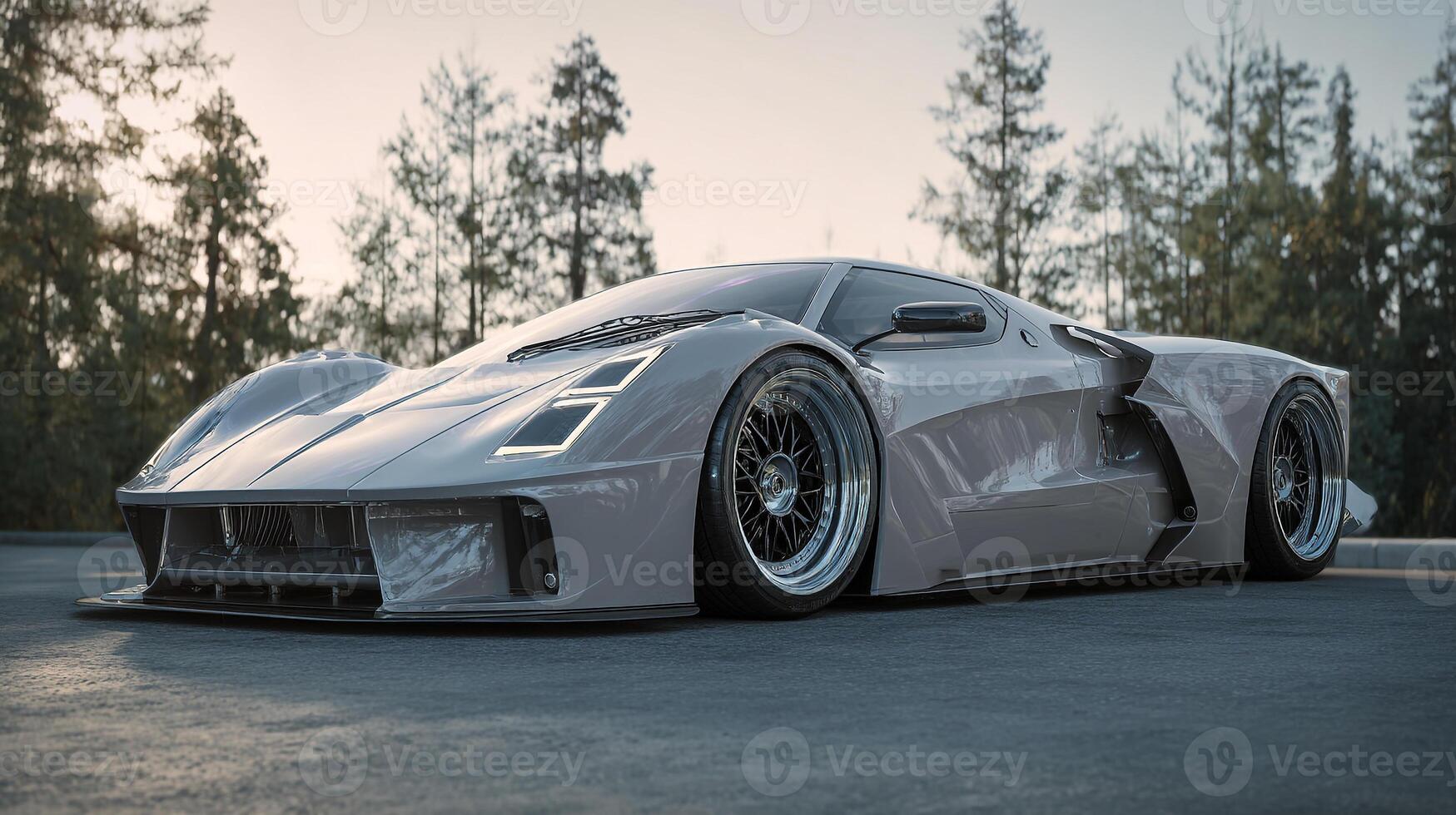Unique modern car photo with scenic background