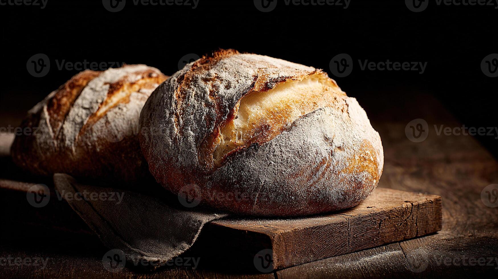 Artisan bread glowing with life on wood surface wallpaper photo