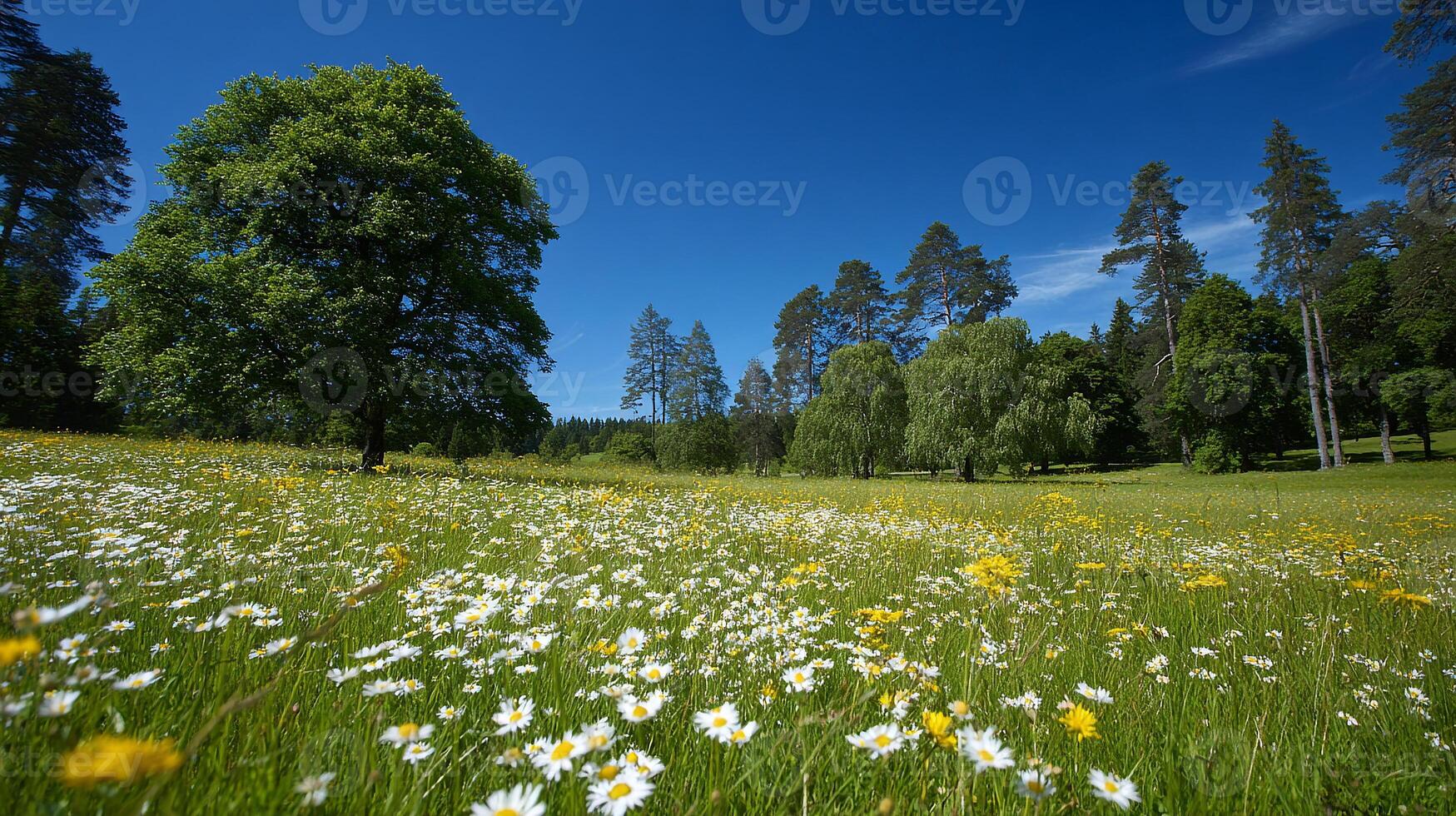 Summer meadow image glowing under bright blue sky photo