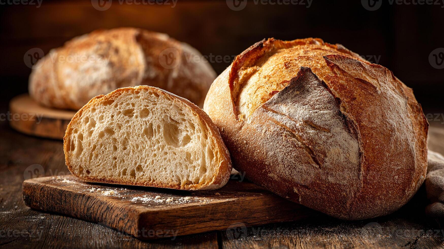 Artisan bread bread photo in soft daylight with wood backdrop