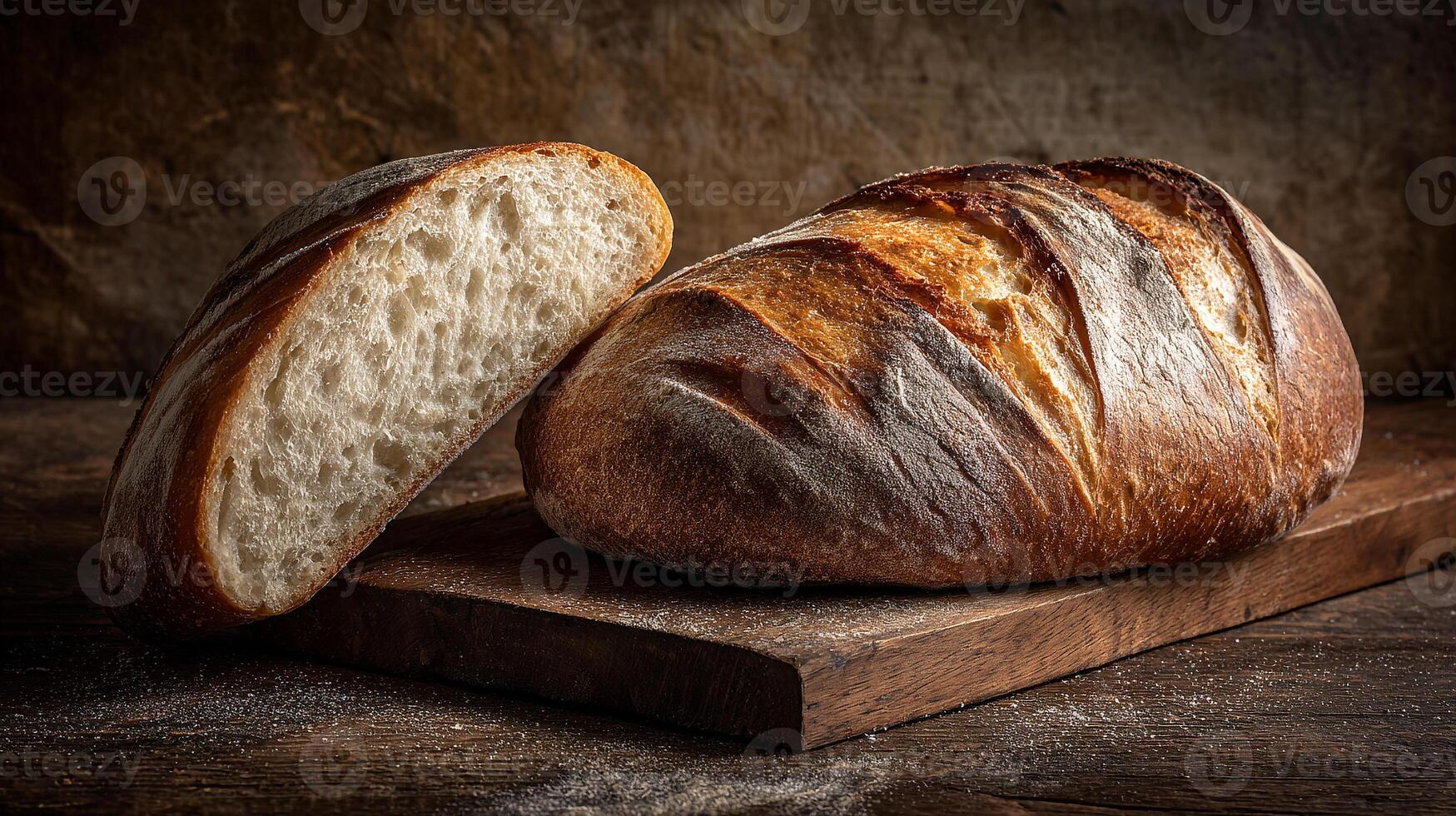 Artisan bread displayed with rich tone and fine texture wallpaper photo