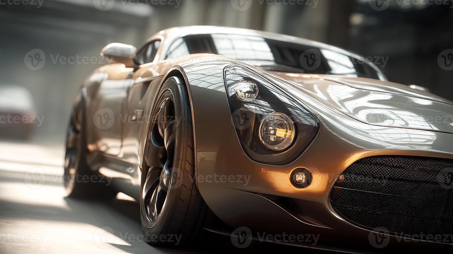 Outdoor car photo with shiny body curves