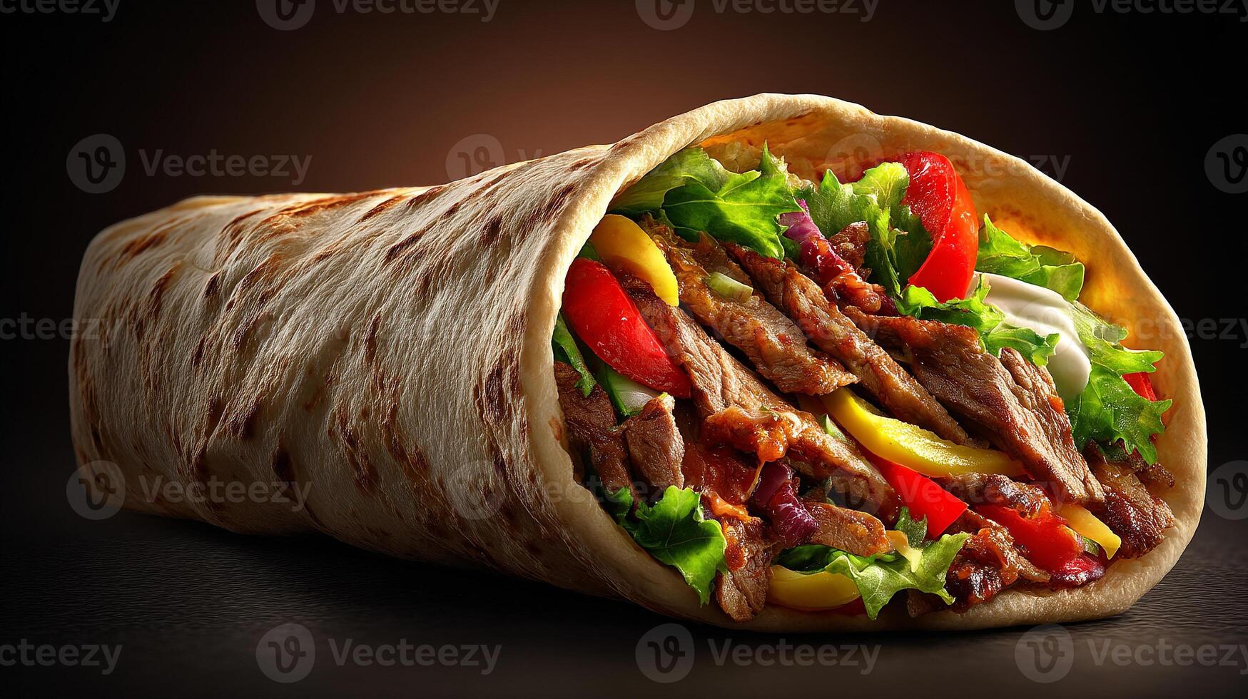Top view of shawarma in pita bread photography photo