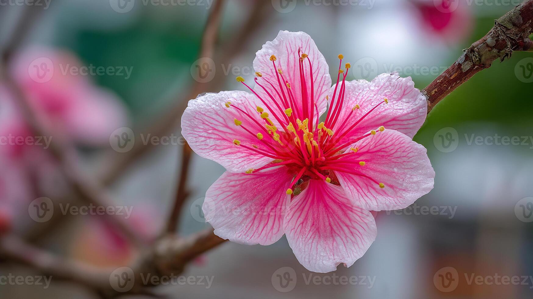 Sunlit macro flower wallpaper with dreamy green blur photo