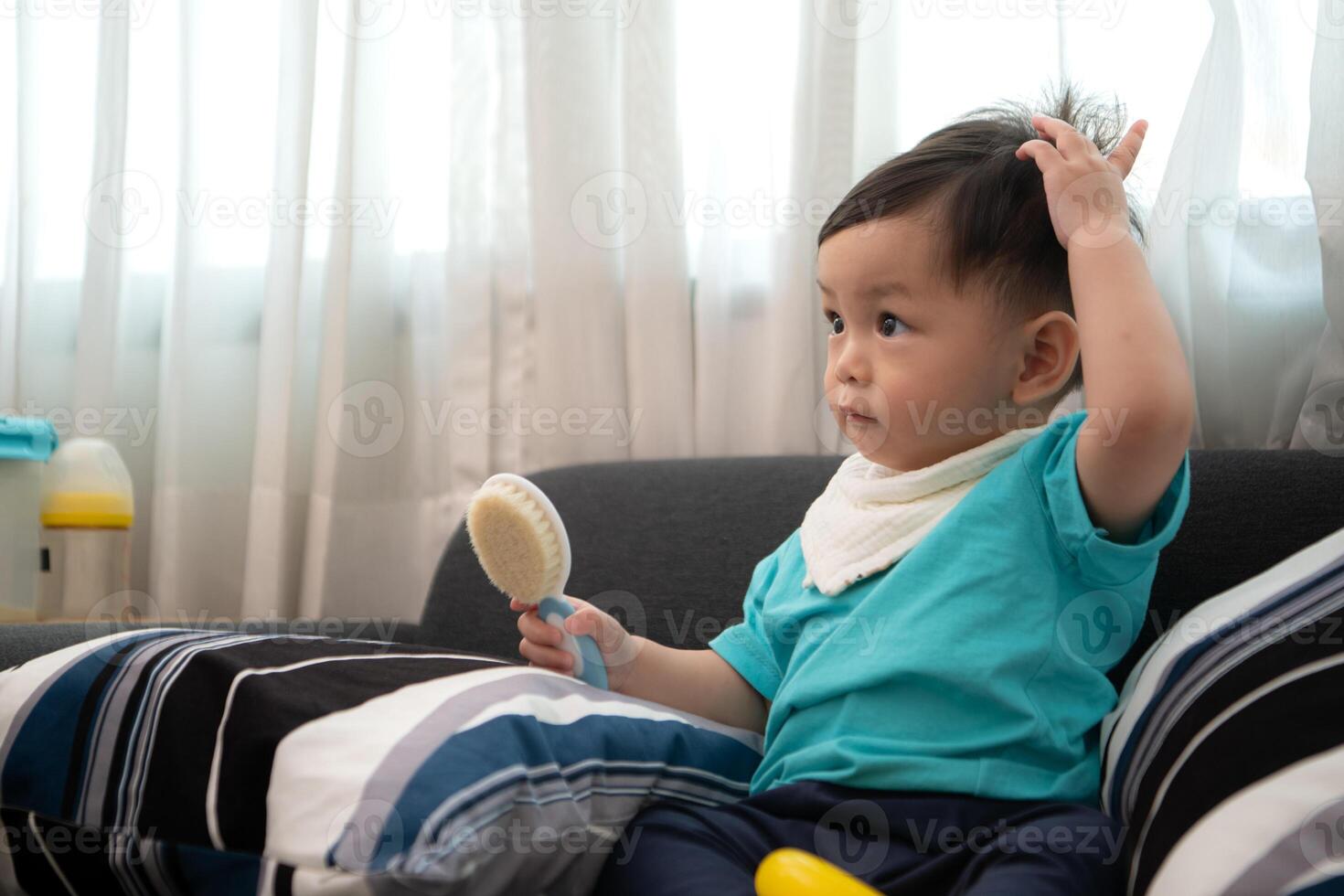 Little boy with a relaxing day at home with family,105 photo