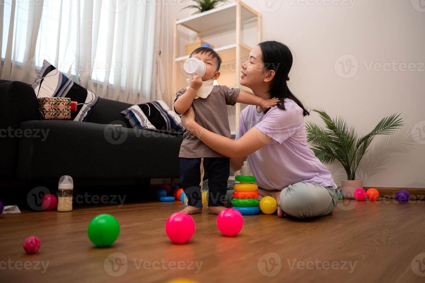 While in vacation at home, a mother engages in activities with little kid,10 photo