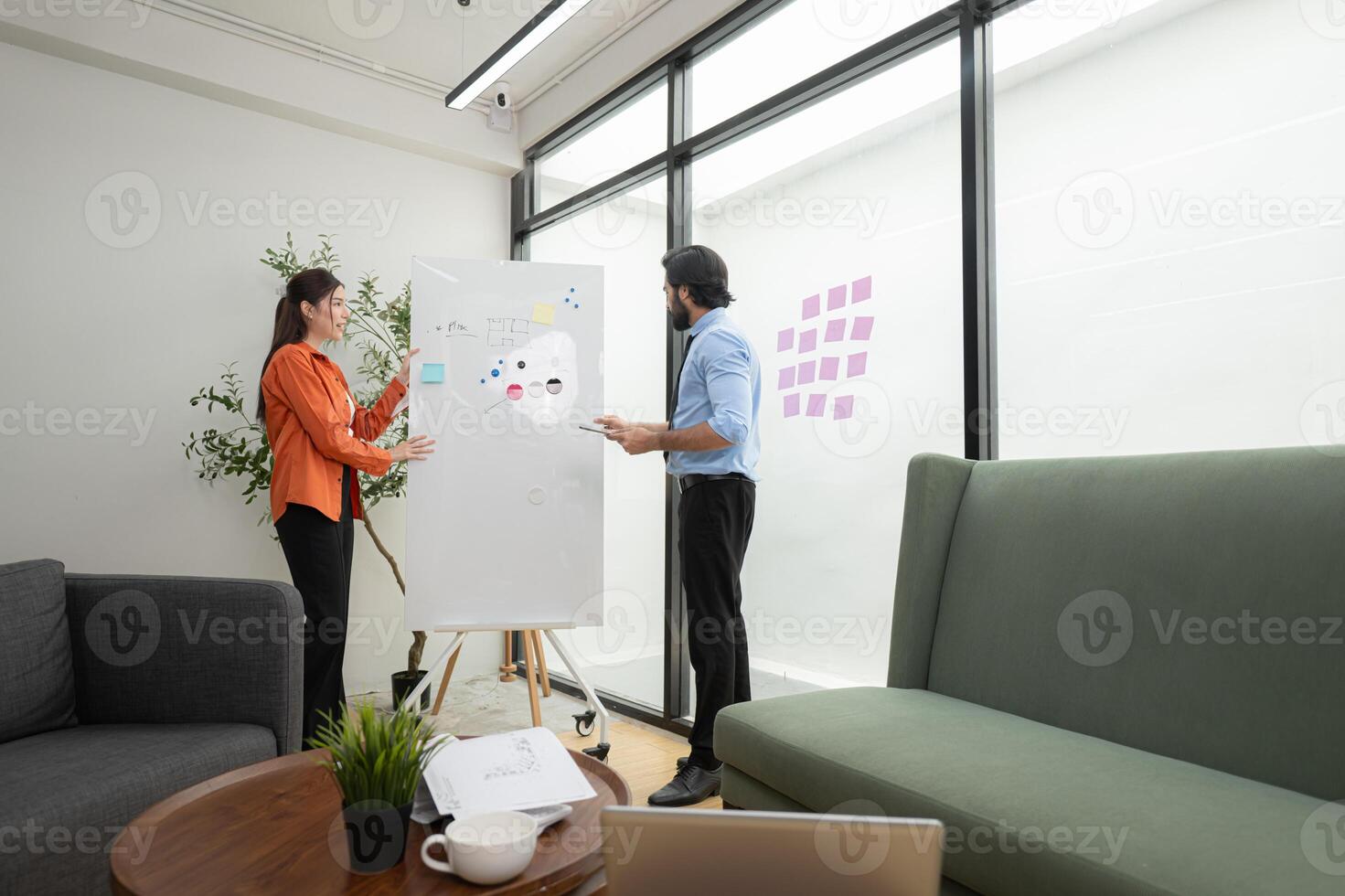 Two young entrepreneurs are on a mission to generate ideas and establish a business project,313 photo