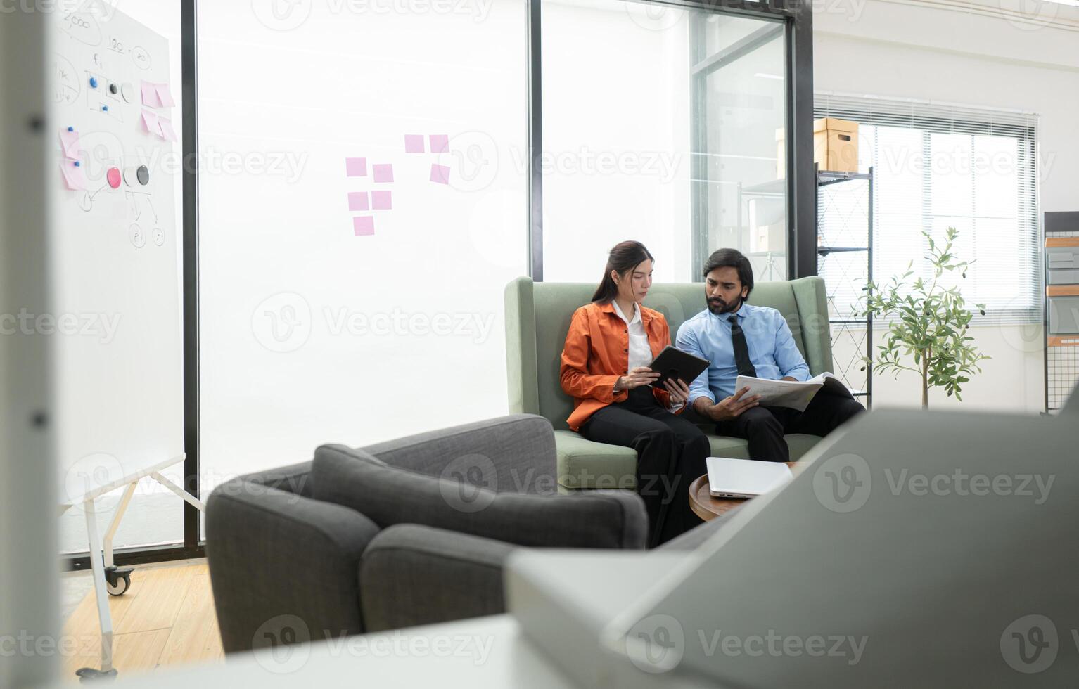 Two young entrepreneurs are on a mission to generate ideas and establish a business project,301 photo