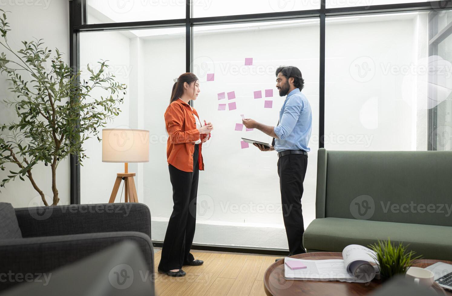 Two young entrepreneurs are on a mission to generate ideas and establish a business project,298 photo