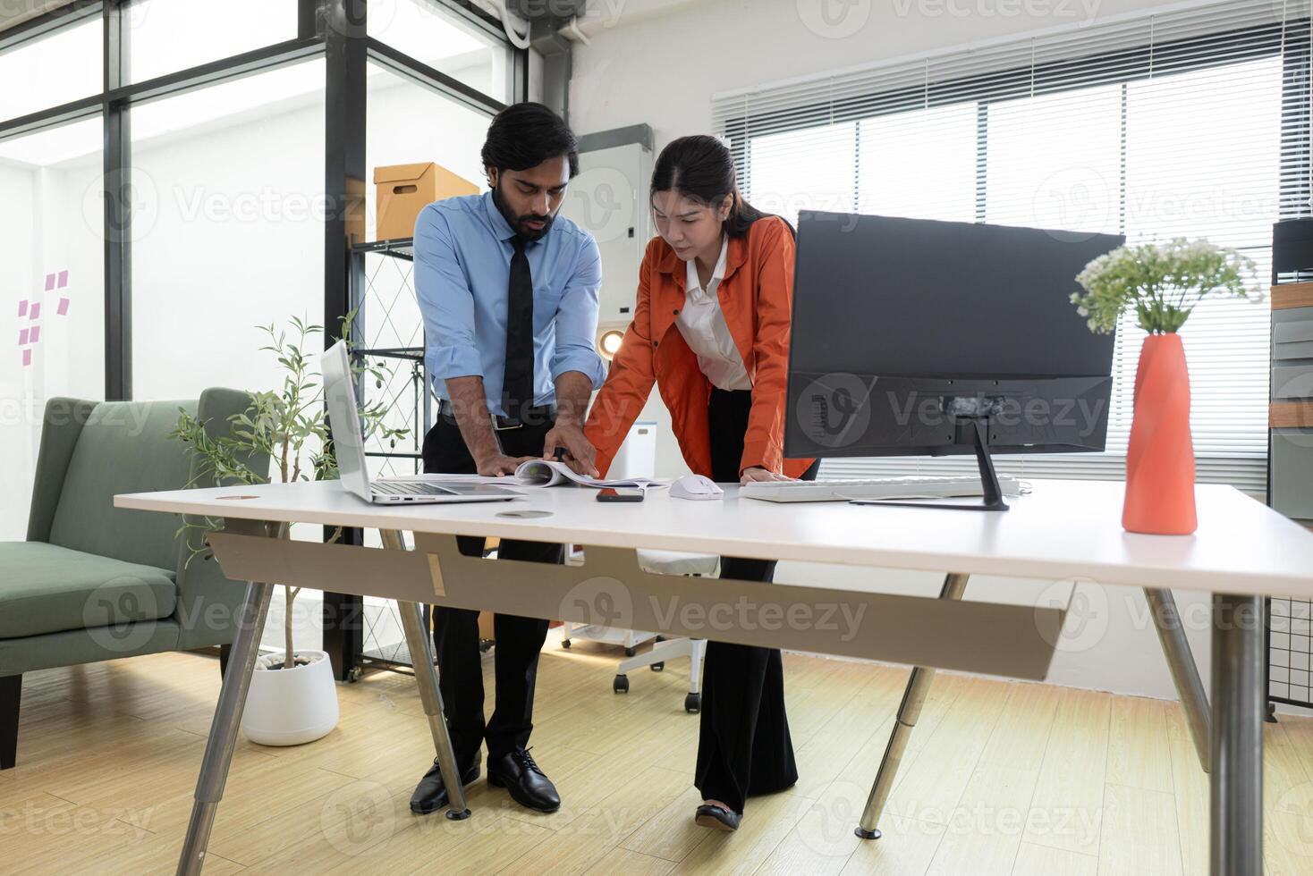 Two young entrepreneurs are on a mission to generate ideas and establish a business project,249 photo