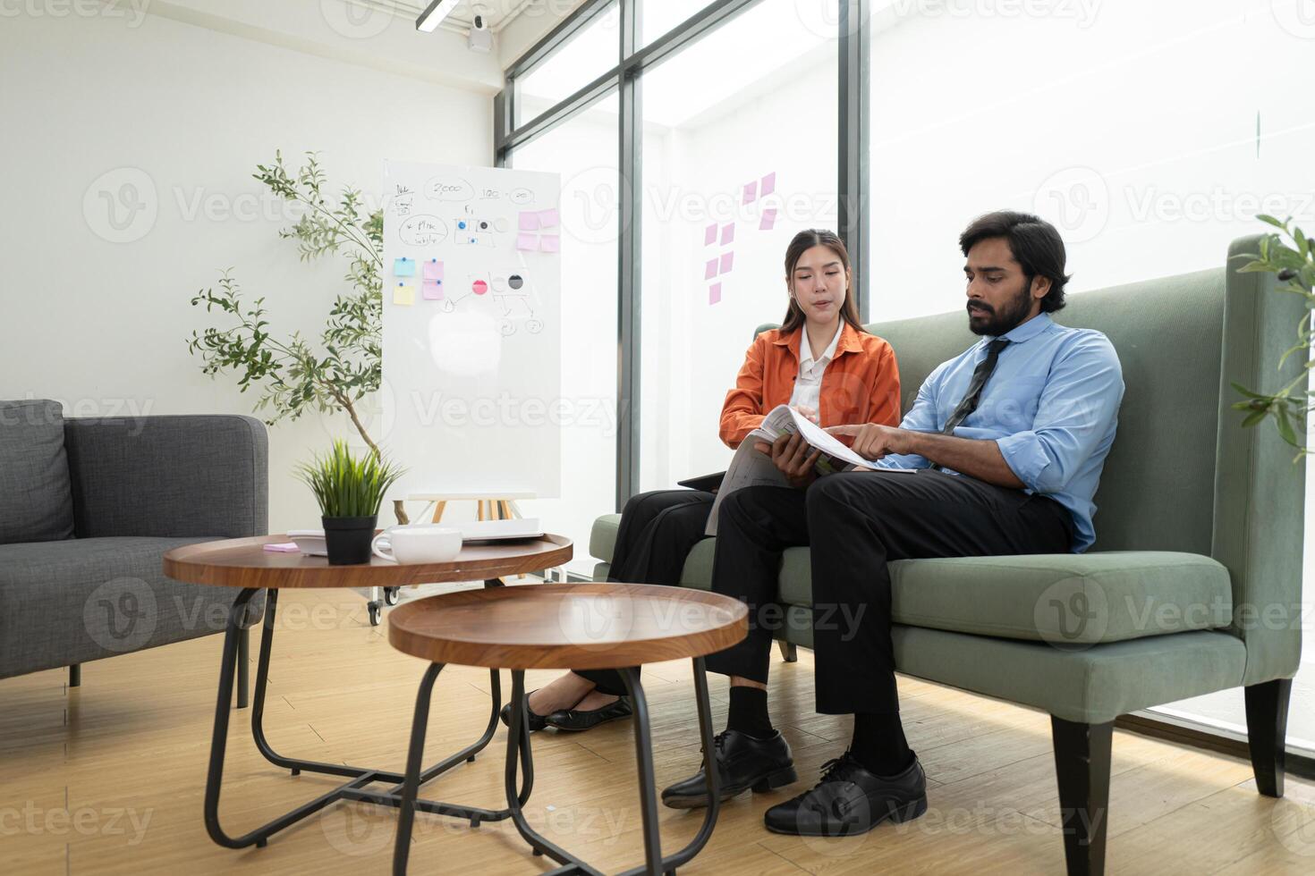 Two young entrepreneurs are on a mission to generate ideas and establish a business project,238 photo