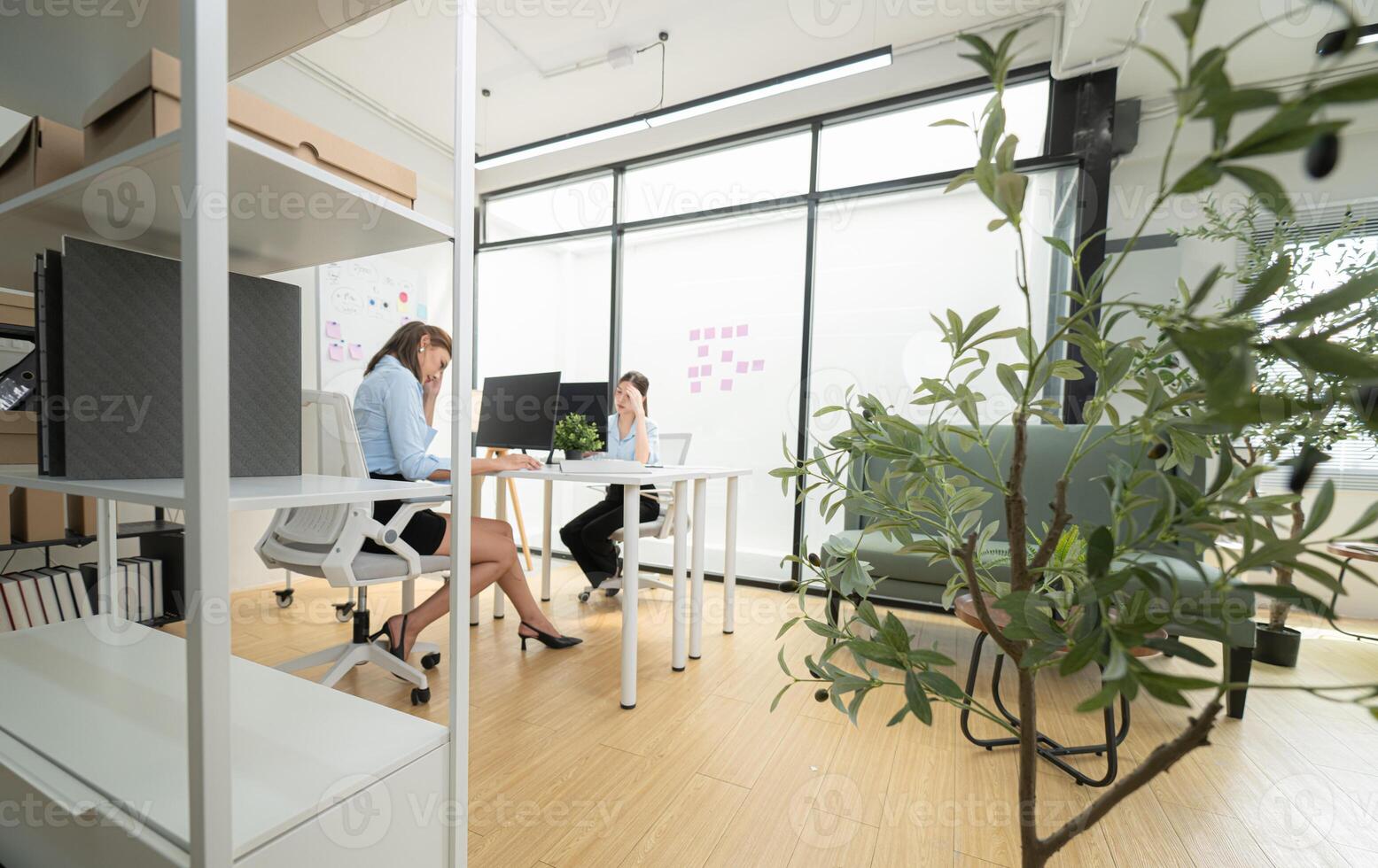 In a contemporary office, two young woman entrepreneurs are on a mission to generate ideas,175 photo