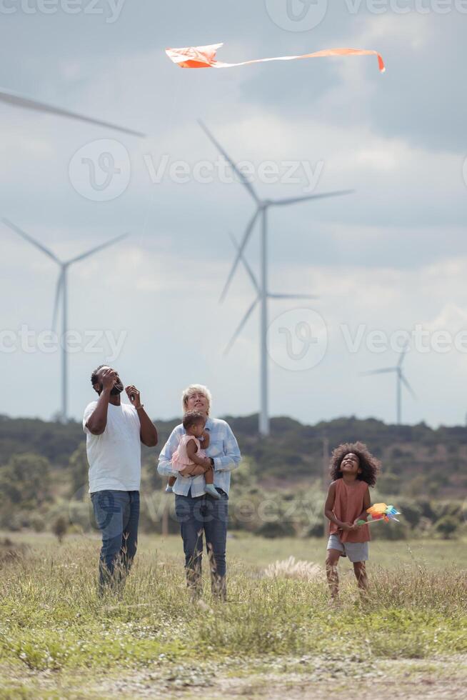 Family vacation with outdoor activities in the wind turbine field,46 photo