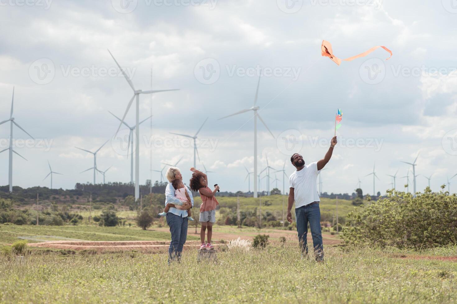 Family vacation with outdoor activities in the wind turbine field,20 photo