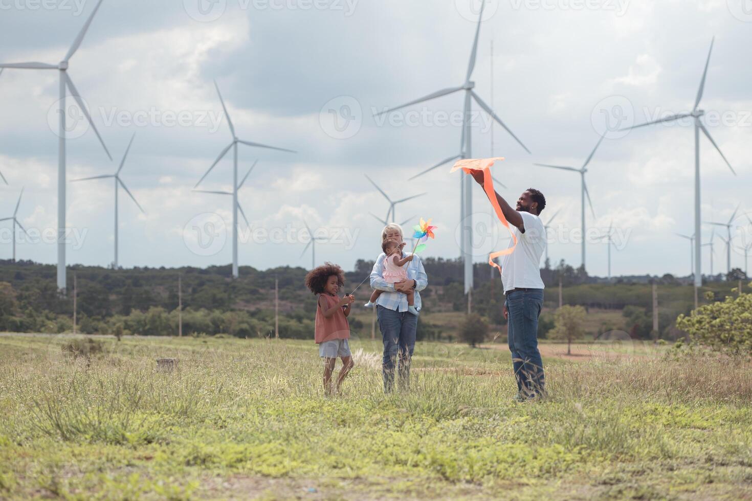 Family vacation with outdoor activities in the wind turbine field,5 photo