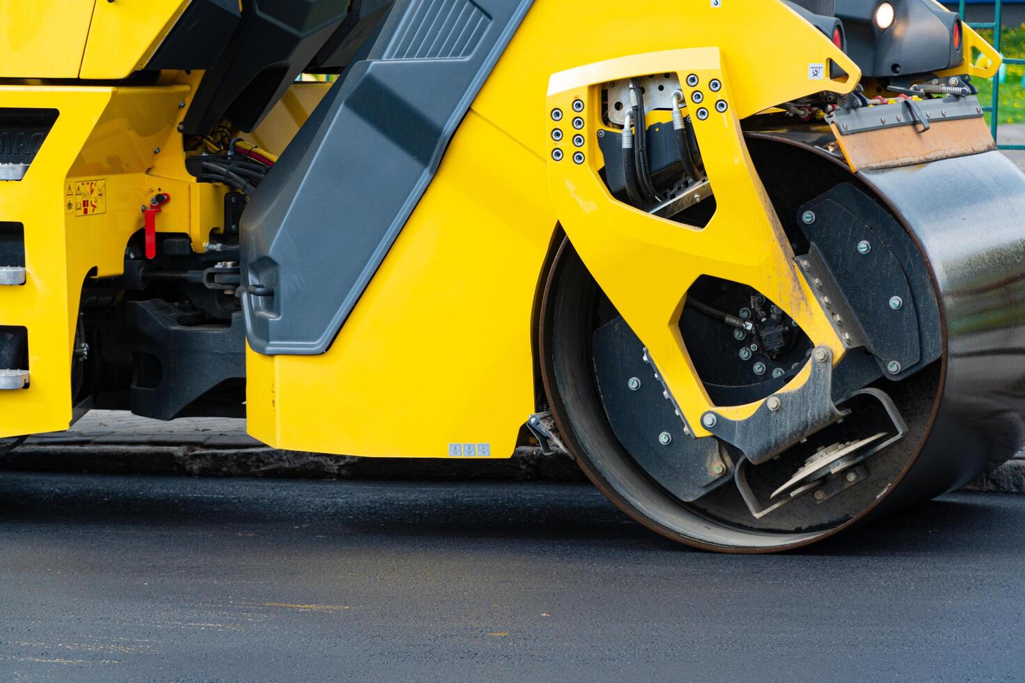 Vibratory road roller close-up photo