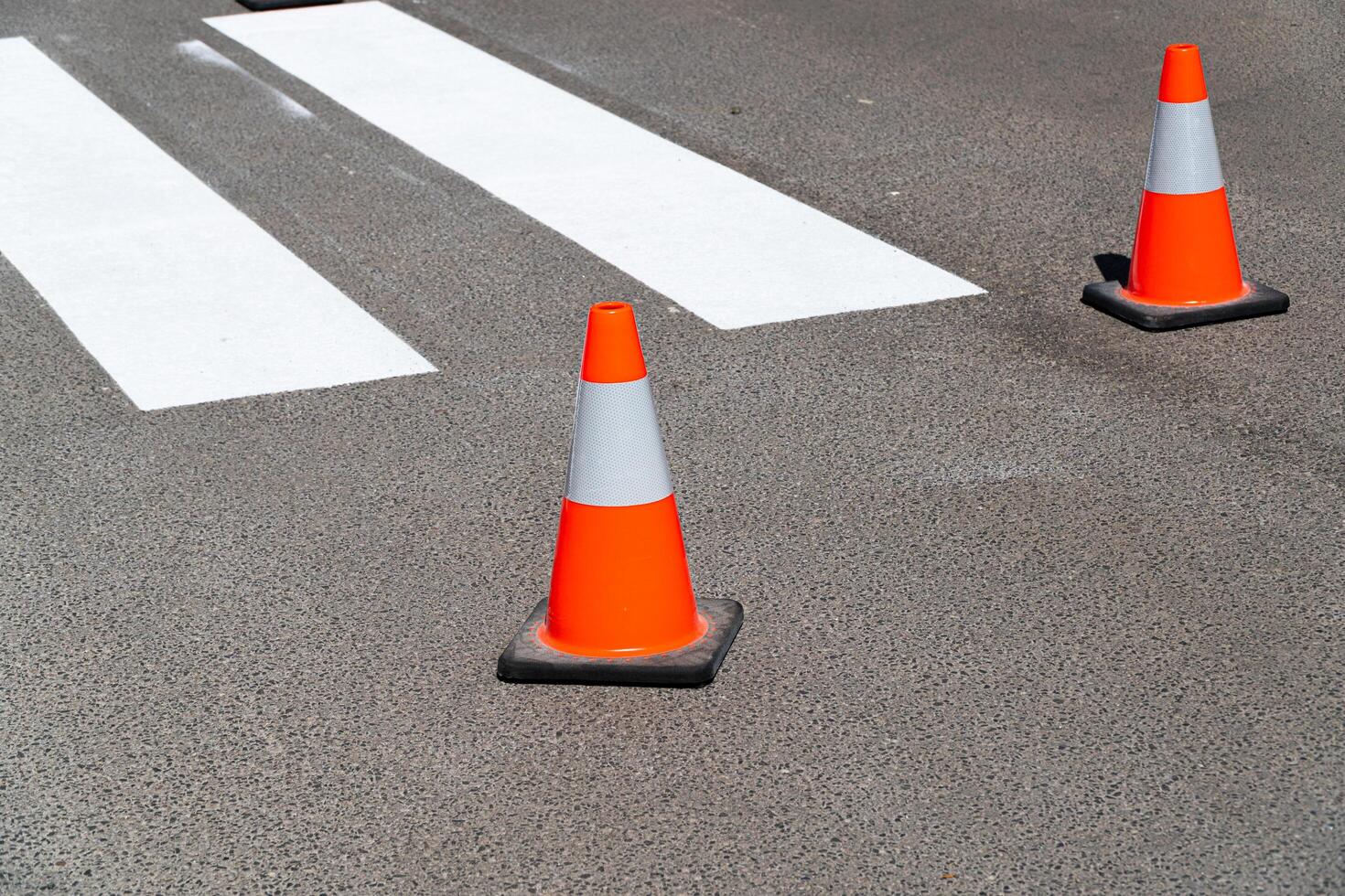 Traffic cones on road. Road works photo