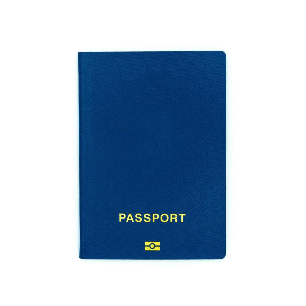 One blank blue passport on white background with clipping path photo