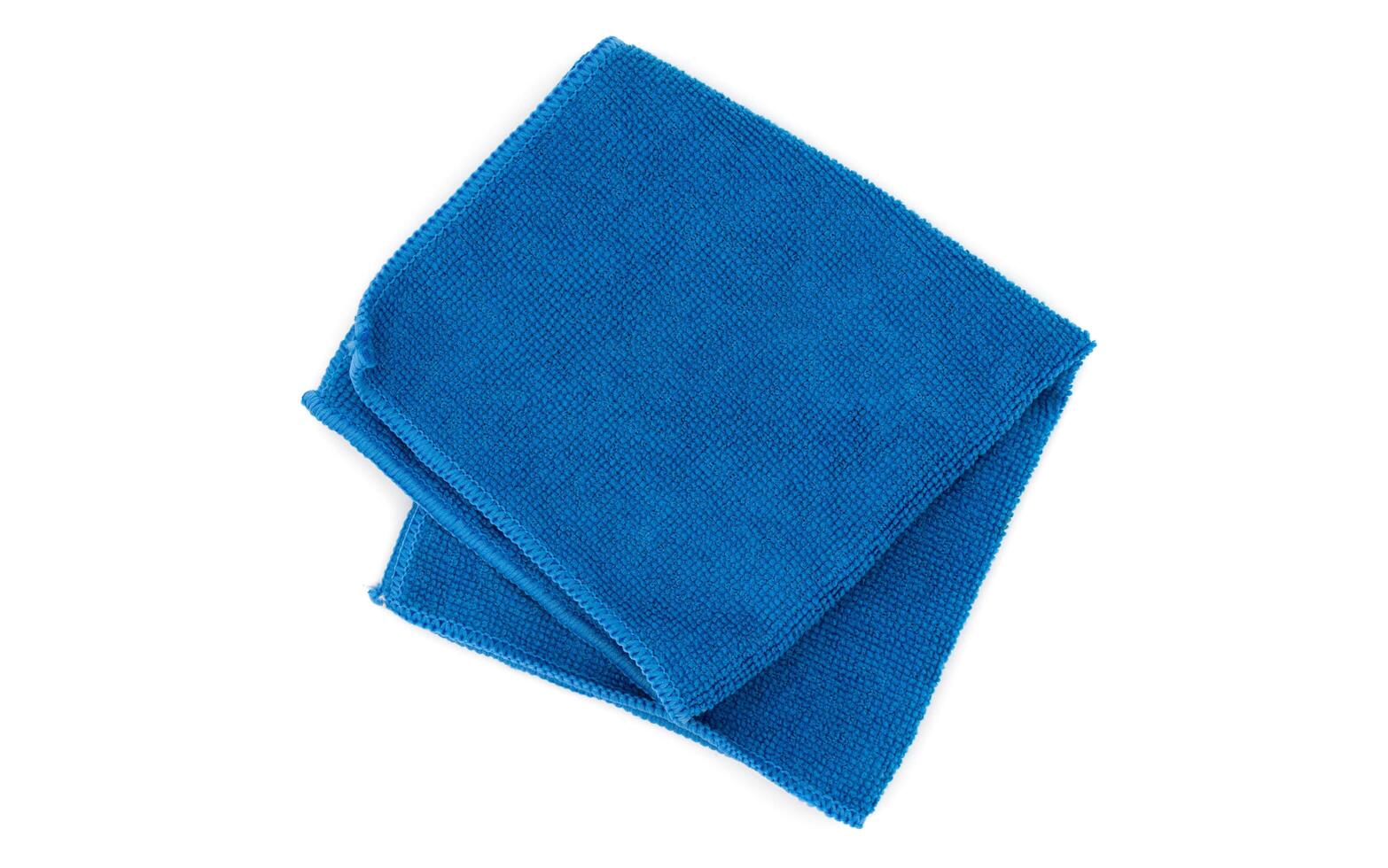Blue Folded Microfiber Cleaning Cloth Isolated on White Background. Top View photo