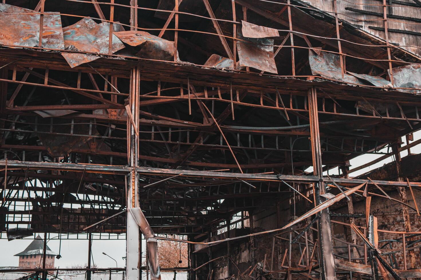 The remains of a commercial store after a fire photo