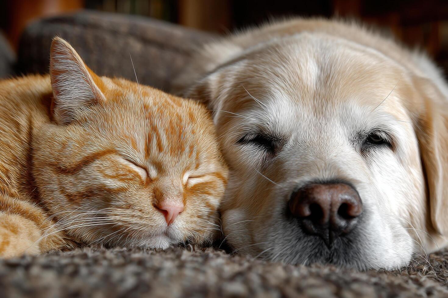 A dog and cat laying down together photo