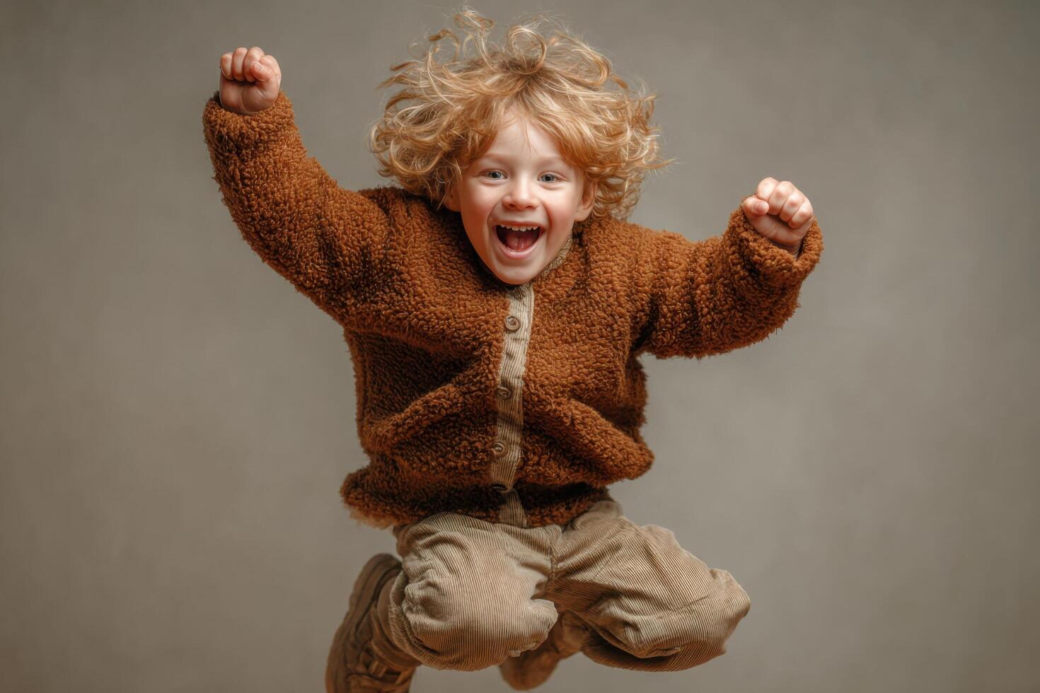 A young boy is jumping in the air photo