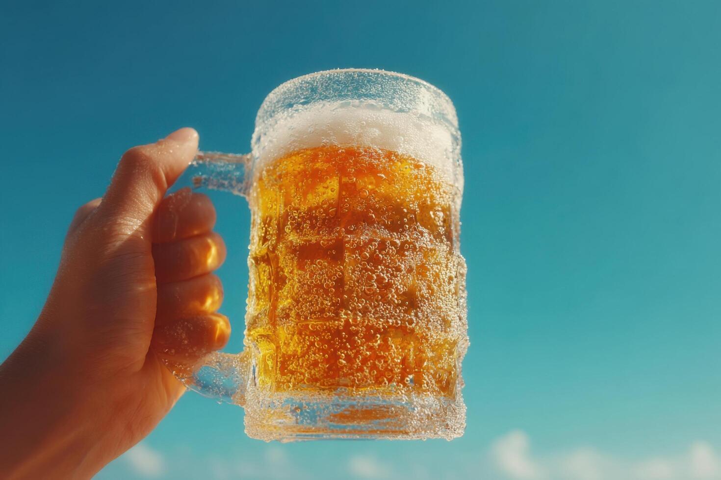 A person holding a beer mug with foam on top photo