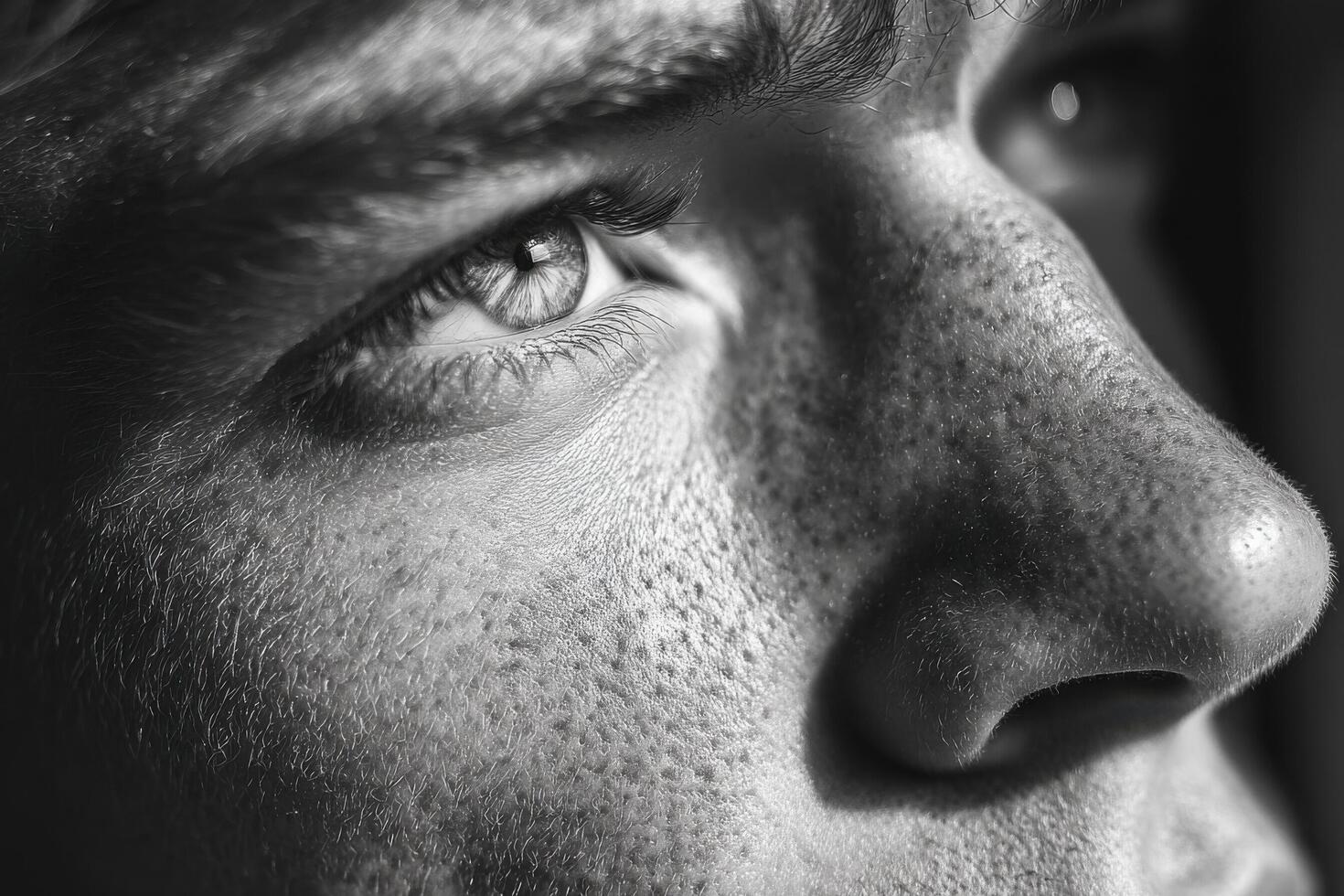 A close up of a man's face with freckles photo
