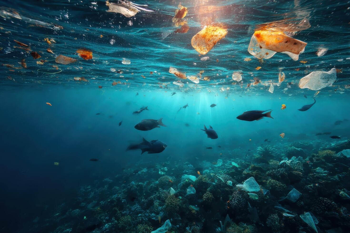 Plastic pollution in the ocean photo