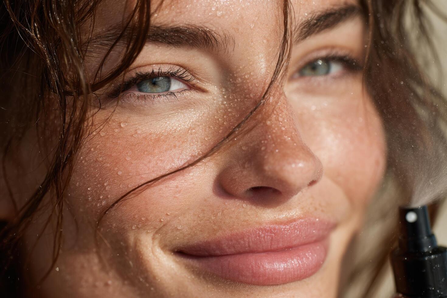 A woman with a black eye is smiling photo