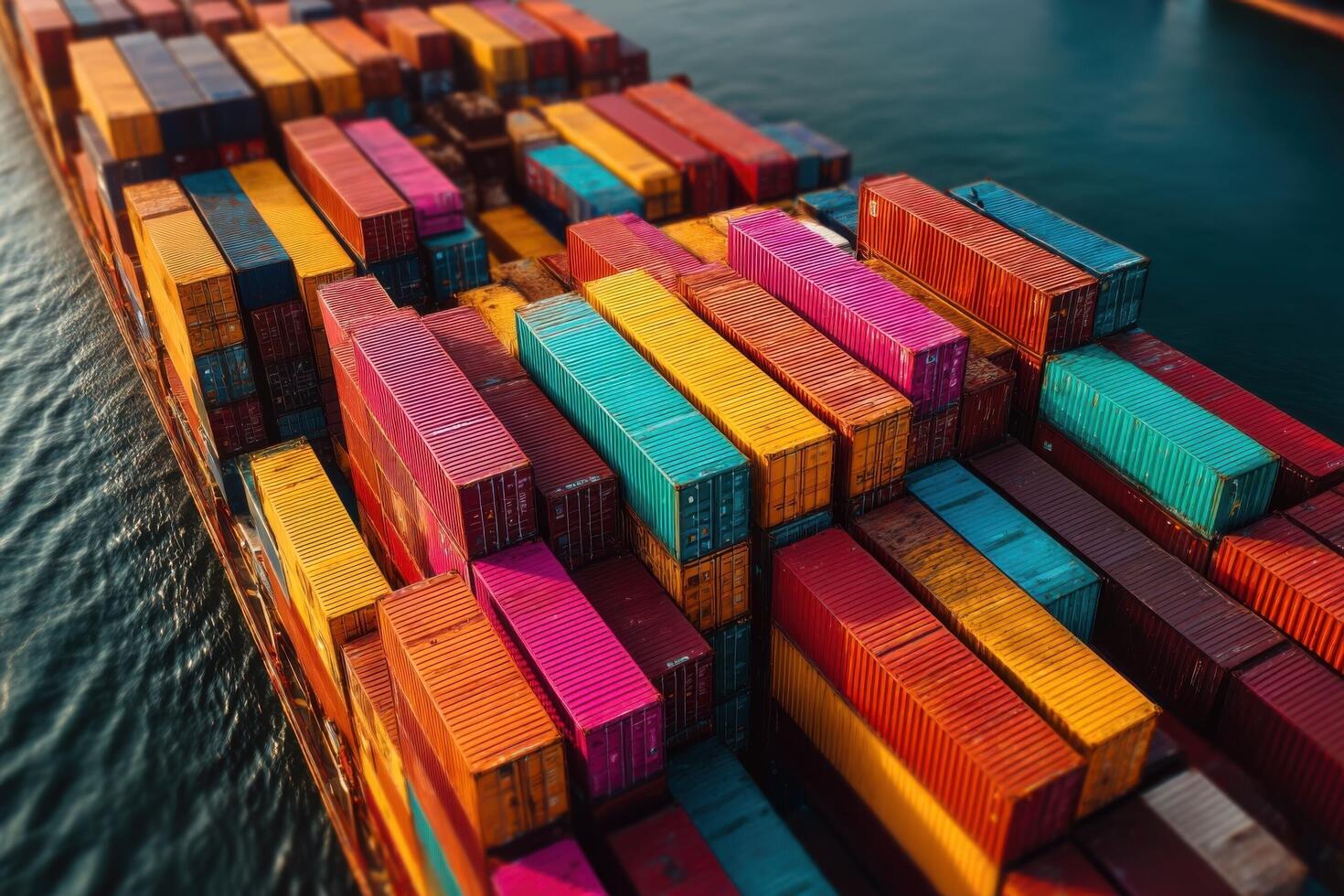 A large container ship is loaded with colorful cargo photo