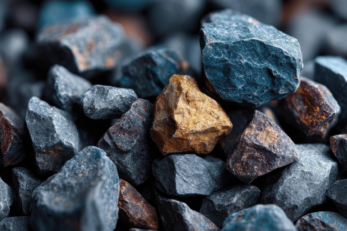 A close up of rocks with a yellow stone photo