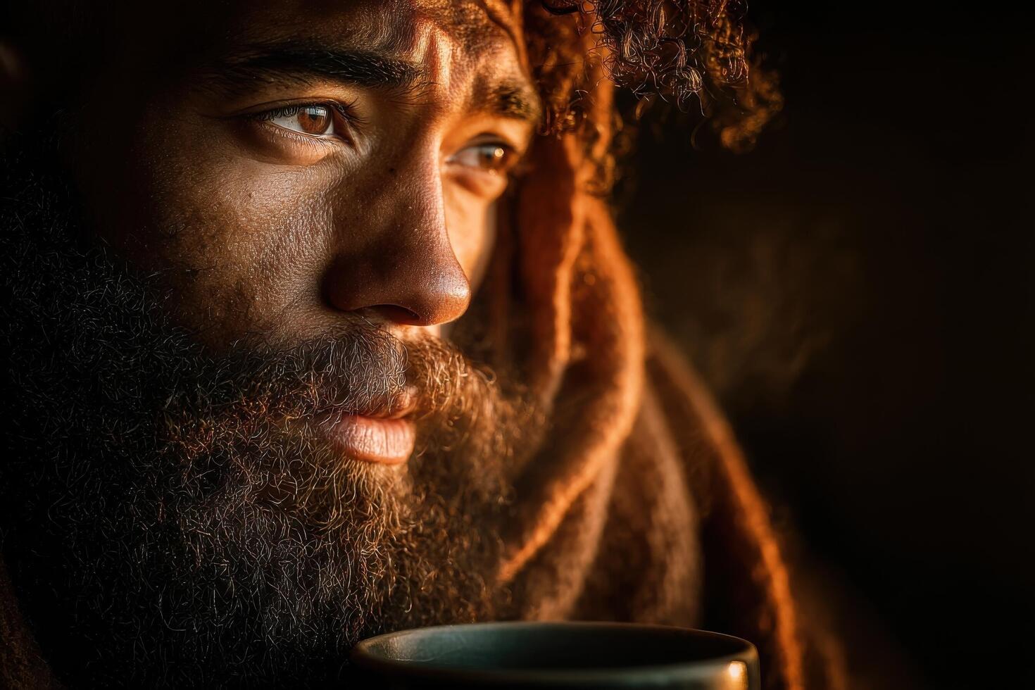A man with a beard and a cup of coffee photo