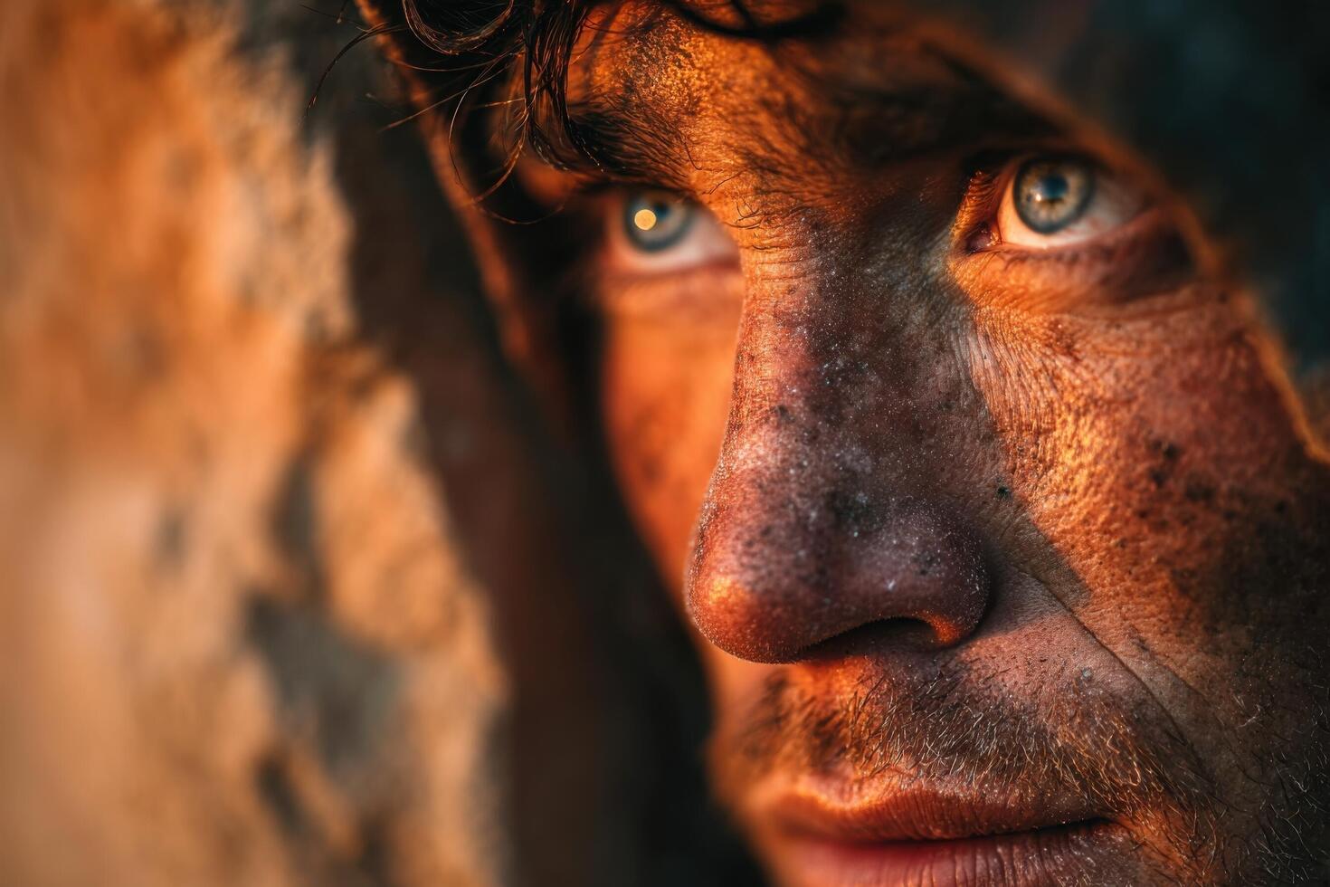 A man with blue eyes looks into the distance photo