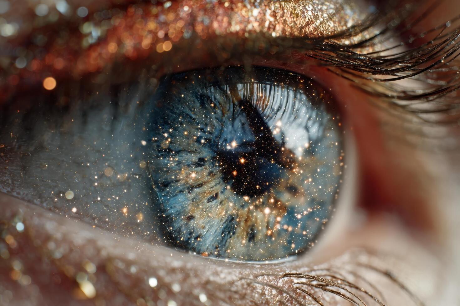A close up of a woman's eye with glitter photo