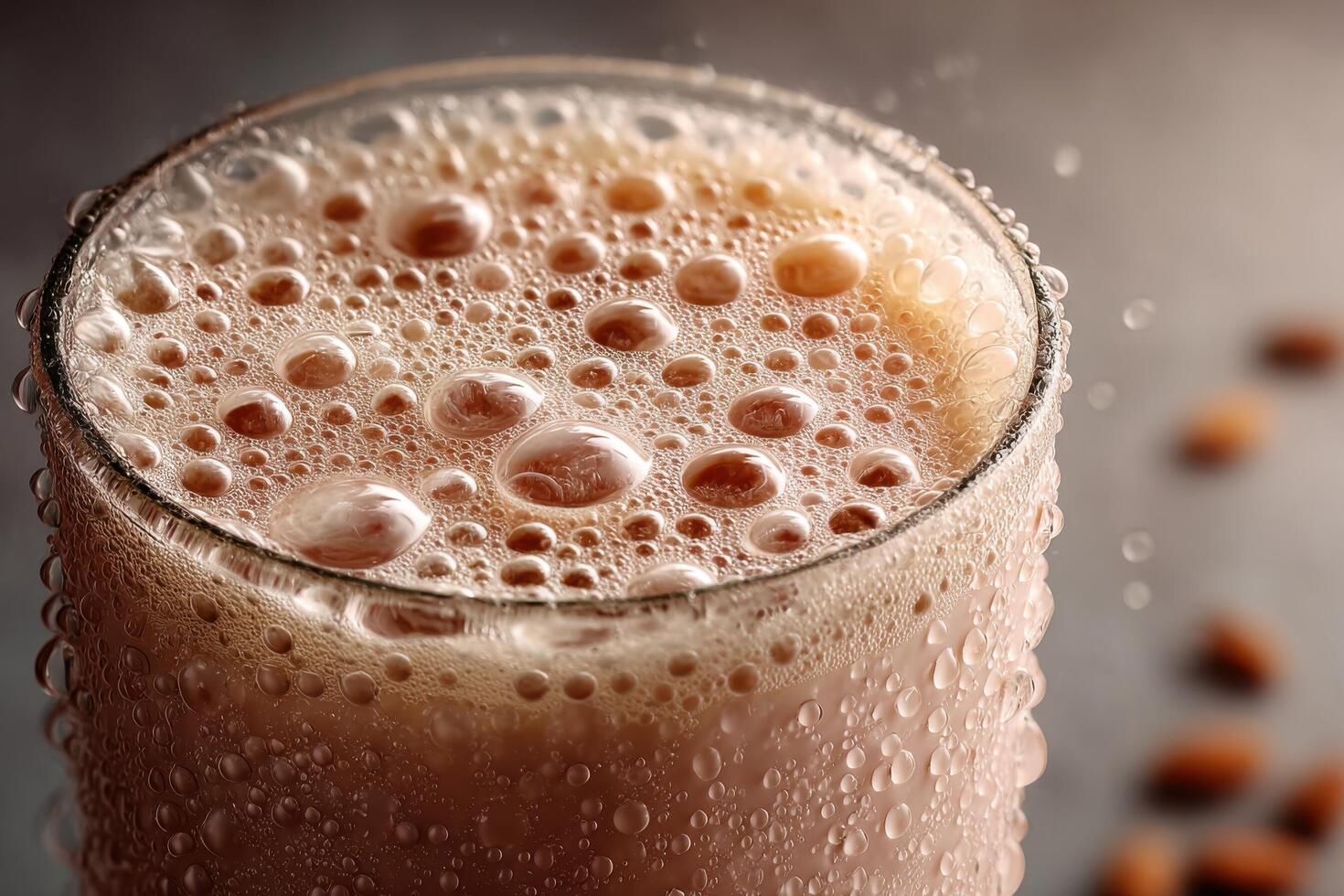 A glass of almond milk with bubbles photo