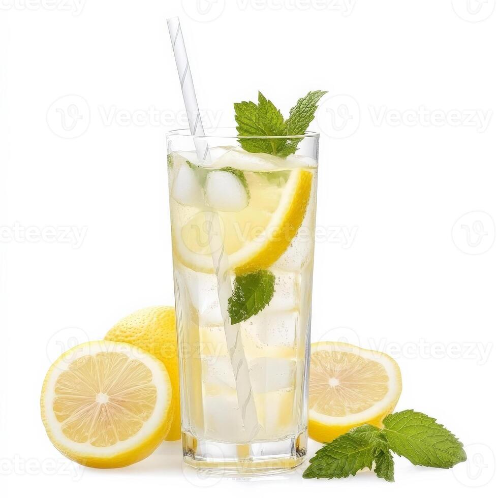Lemonade with mint leaves and lemon slices photo