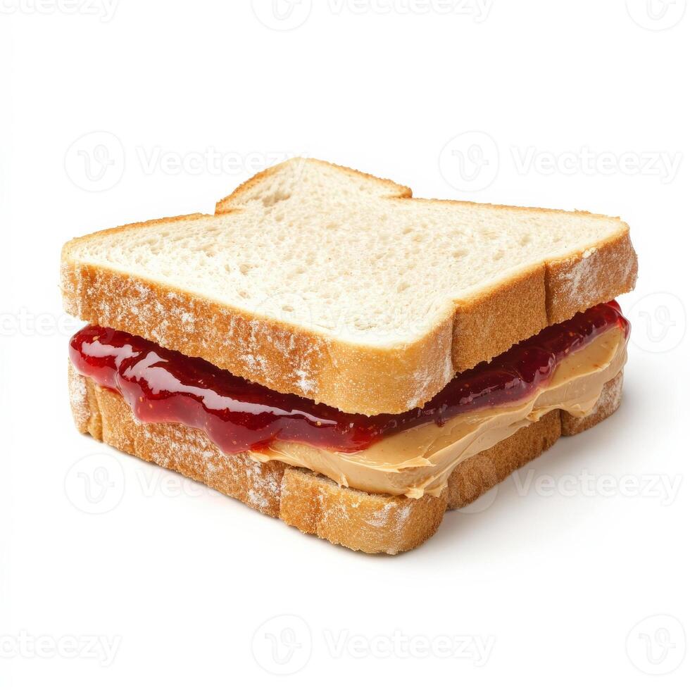 A peanut butter and jelly sandwich on a white background photo