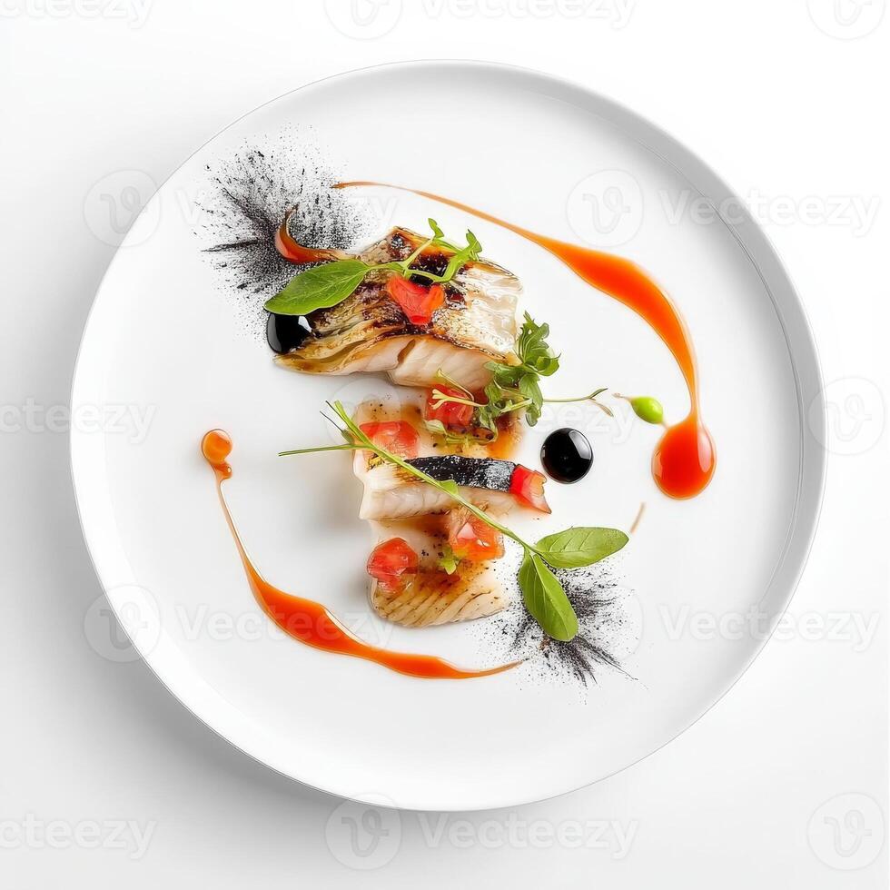 A plate with a fish dish on it photo