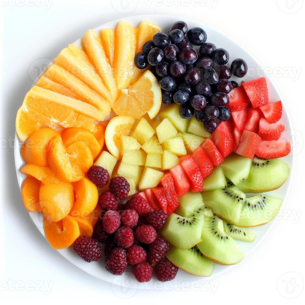A plate of fruit arranged in a circle photo