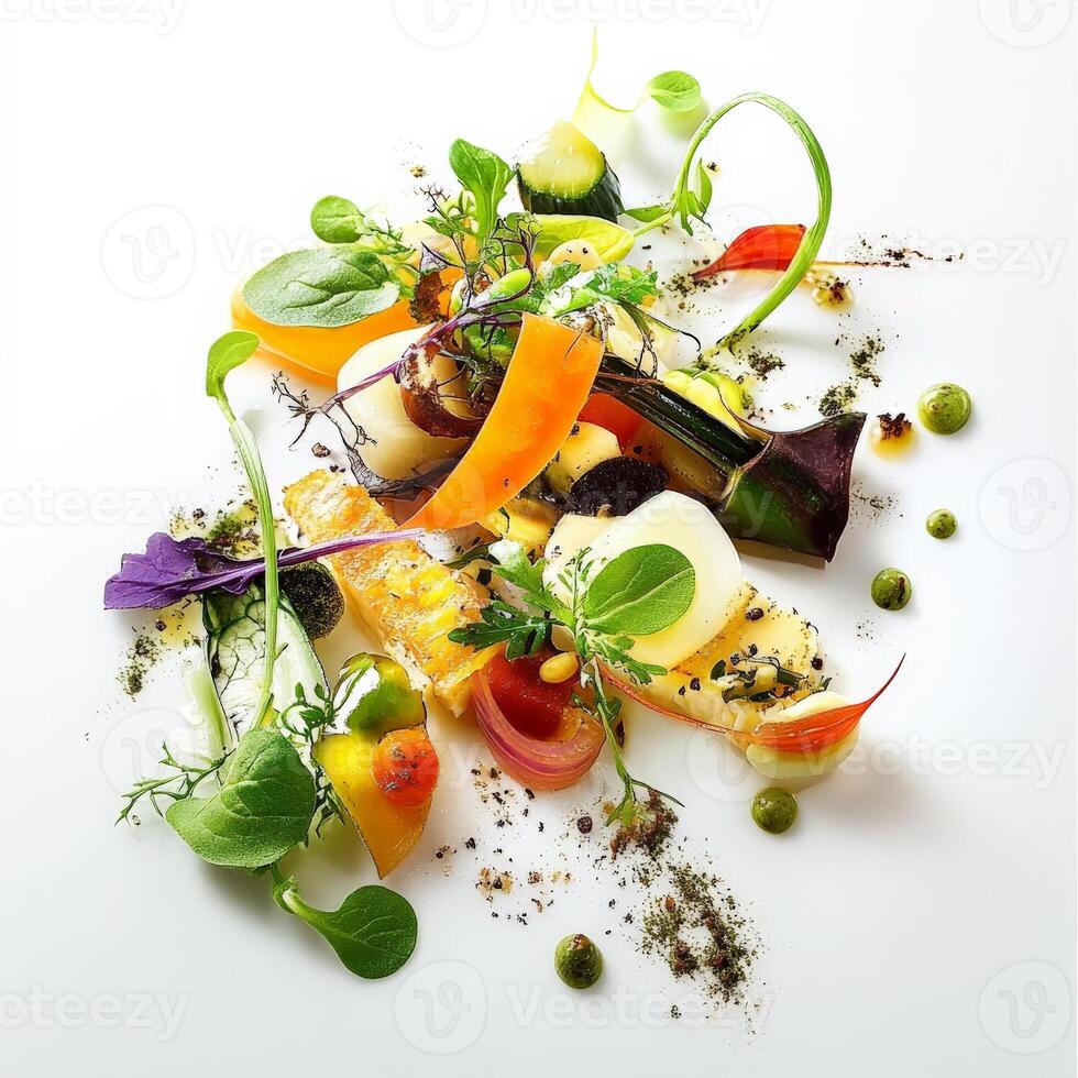 A plate of food with vegetables and herbs photo