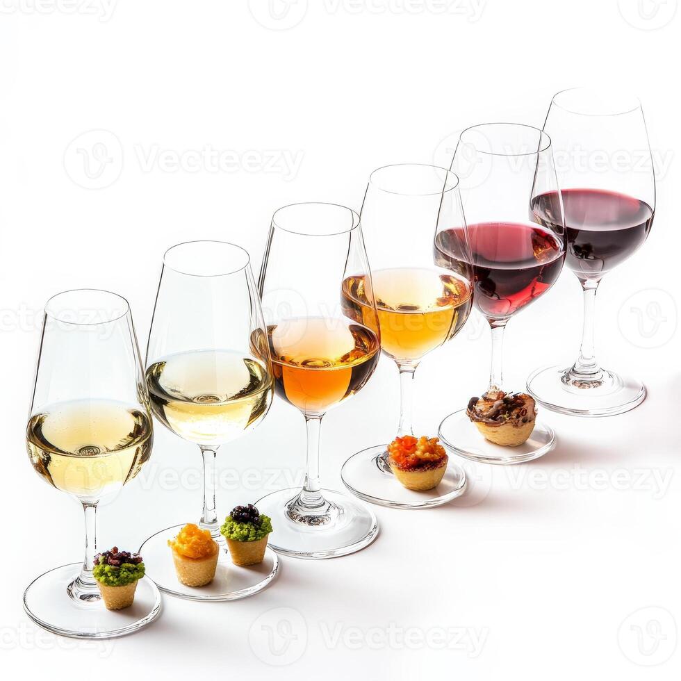 Wine glasses with different types of wine photo