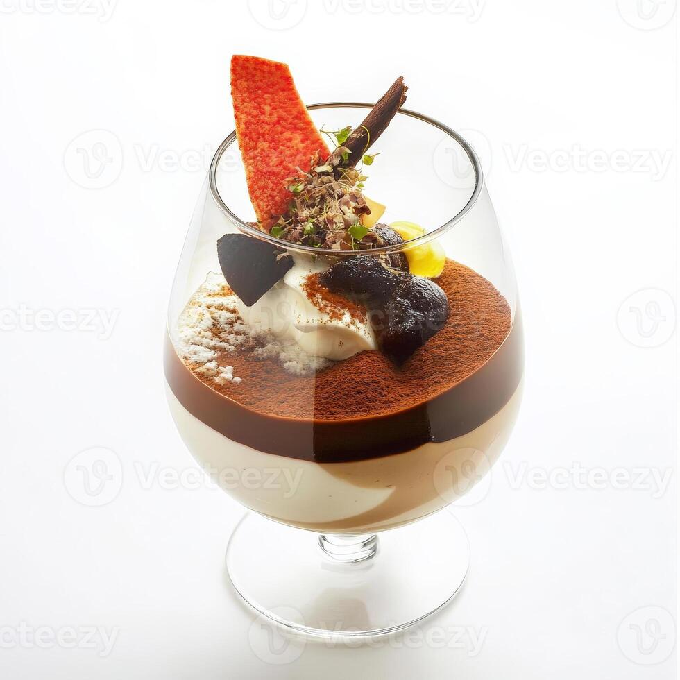 A dessert in a glass with a topping photo